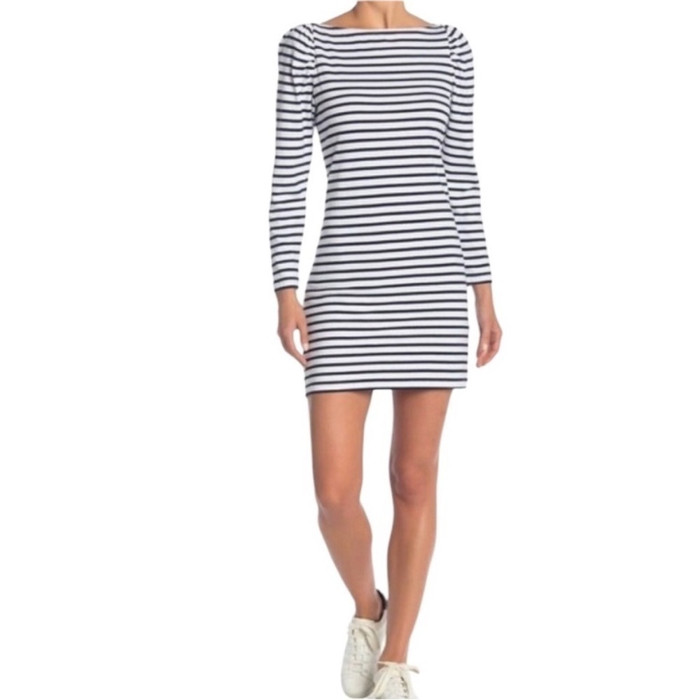 A.L.C. Black and White Striped Long Sleeve Dress